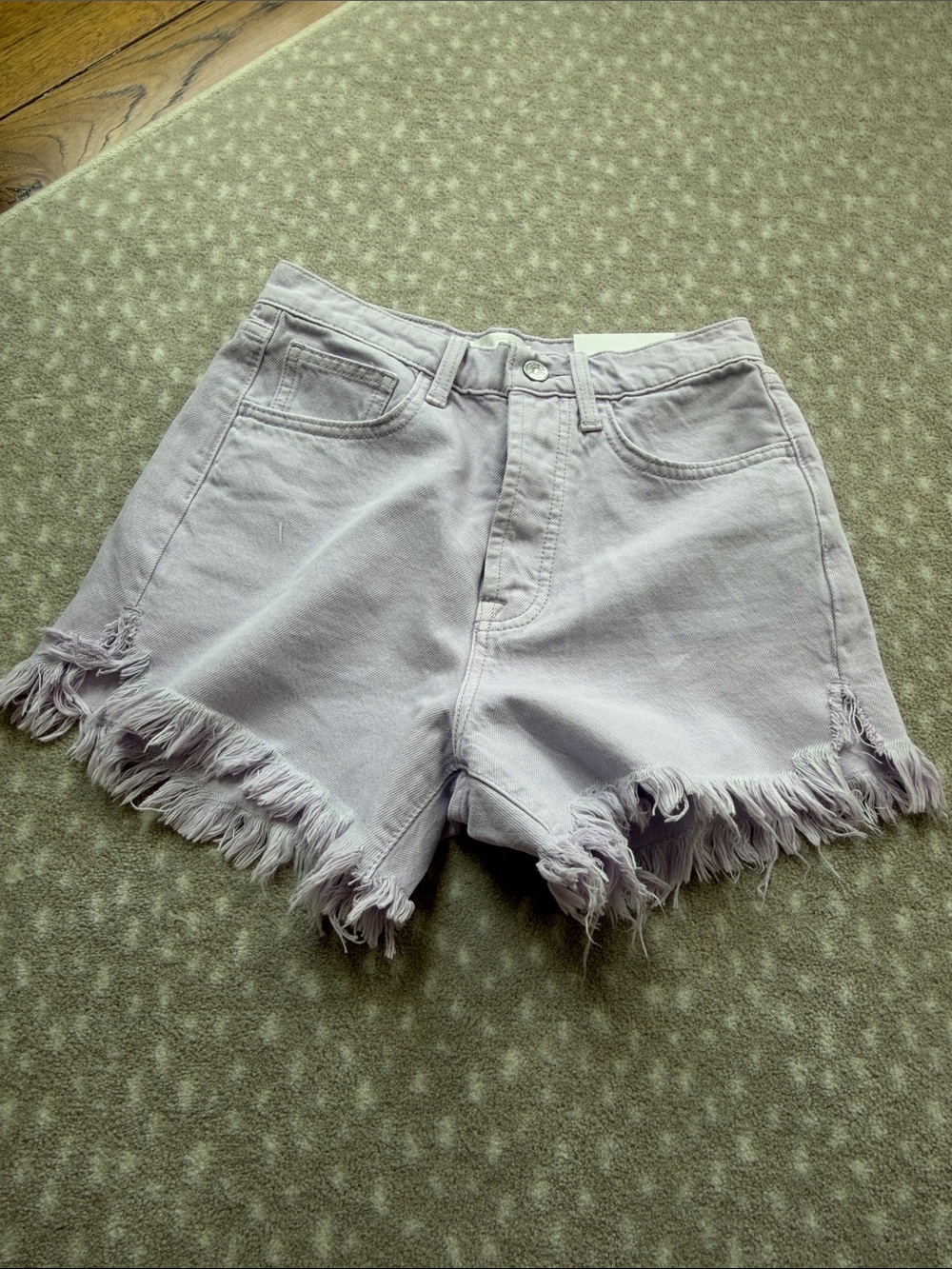 7 For All Mankind Light Lavender Frayed Hem Denim Shorts